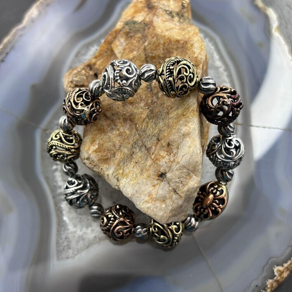 Carolyn Pollack Sterling, Brass, Copper Decorated Swirl Beads Bracelet For Women - Picture 5 of 10